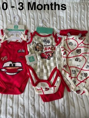 Disney Baby Cars Boys Onesie Set of 3 Sz 0 - 3 Mo NEW Lightning McQueen Boy Mom